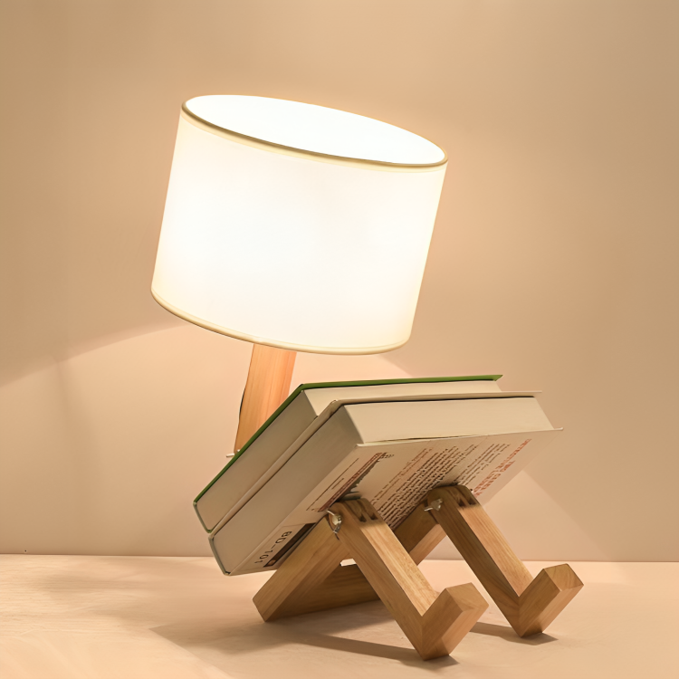 Houten bureaulamp met opbergplank 43 cm verstelbaar leeslicht voor nachtkastje kantoor slaapkamer wit natuurlijke houtafwerking E27 | Thomler
