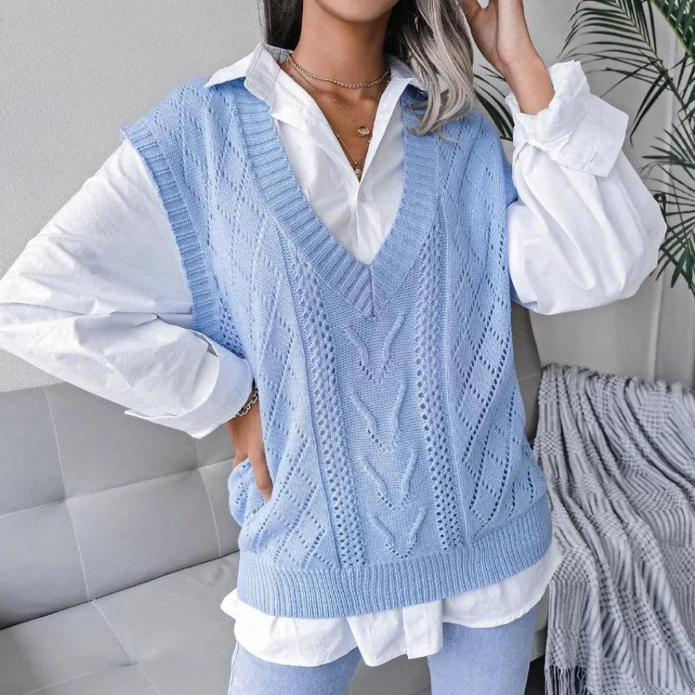 Damesgebreid vest met V-hals
