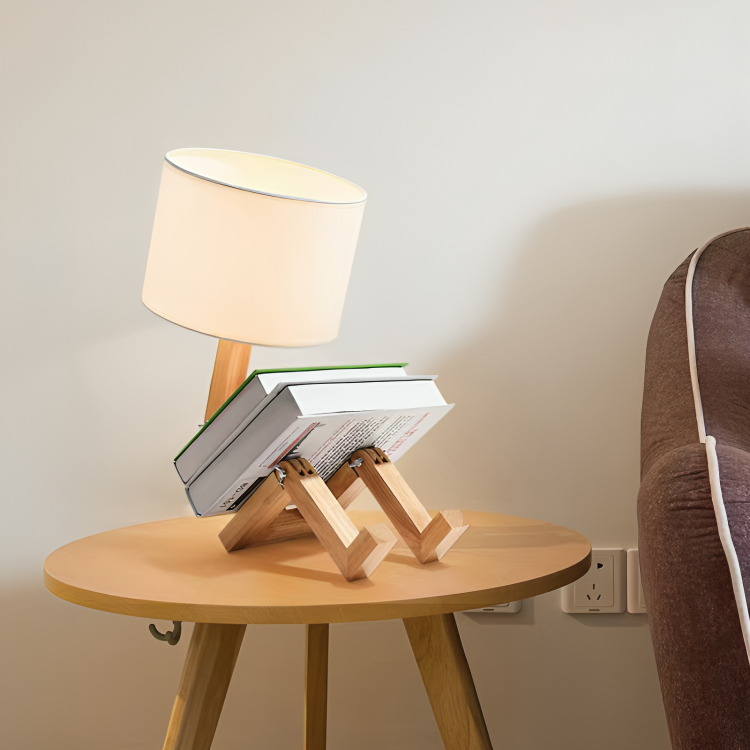 Houten bureaulamp met opbergplank 43 cm verstelbaar leeslicht voor nachtkastje kantoor slaapkamer wit natuurlijke houtafwerking E27 | Thomler