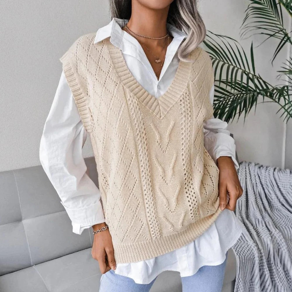 Damesgebreid vest met V-hals