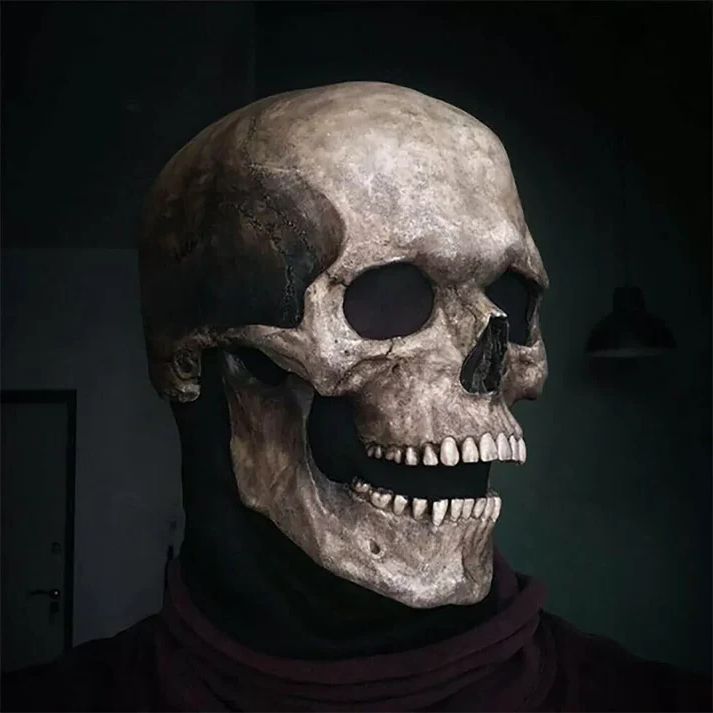 Vollkopf-Totenkopfmaske mit beweglichem Kiefer und realistischen Knochendetails