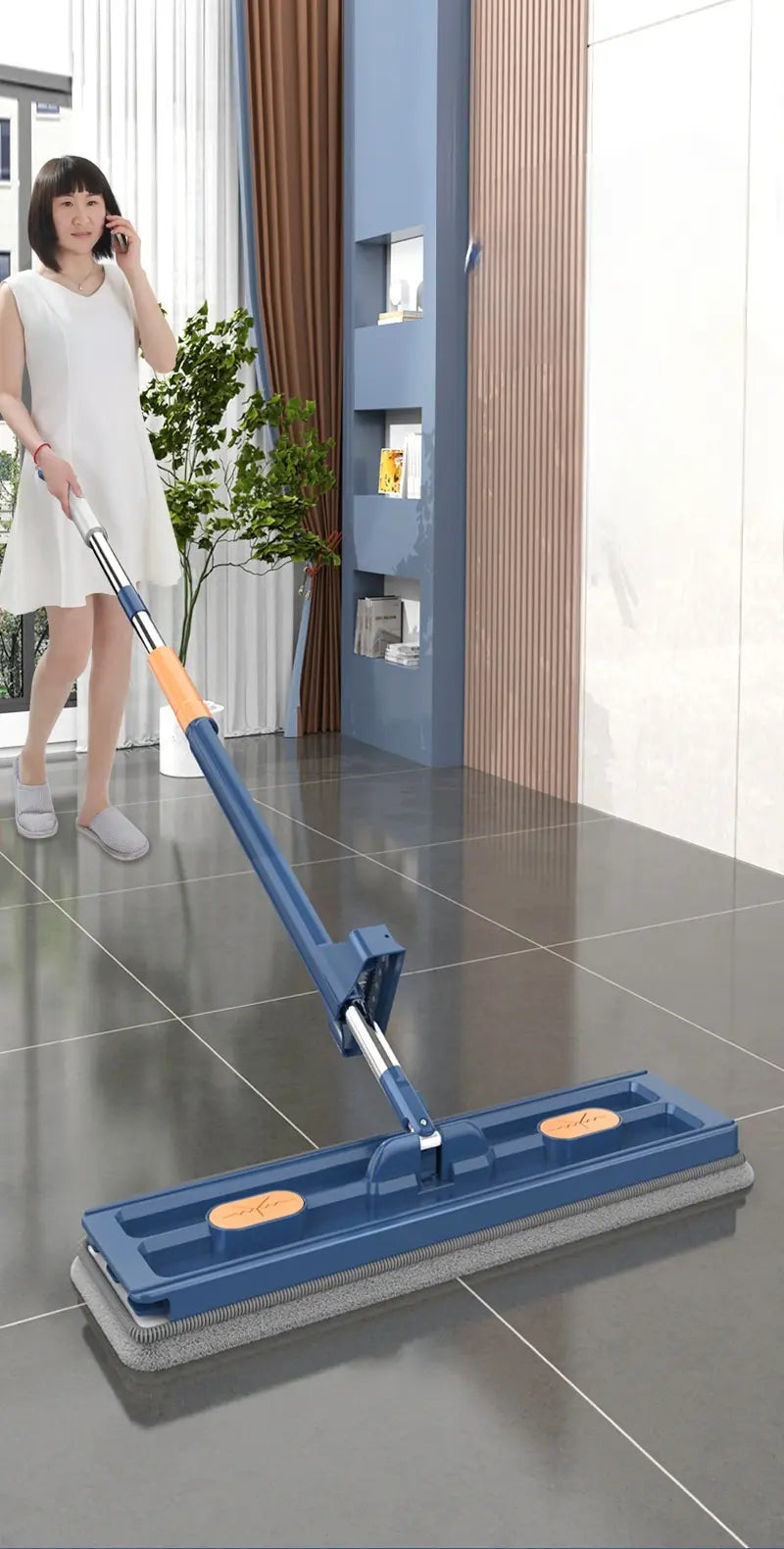 Rotierender Flachmopp mit freihändigem Auswringsystem für Hartholz-, Fliesen- und Laminatböden | Dreieckiger Eckenreiniger | Mikrofaser-Bodenreinigung