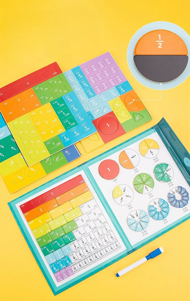 Interactief leerbord voor breuken met magnetische onderdelen voor rekenoefeningen door kinderen, thuisonderwijs en leermiddel in de klas | Thomler