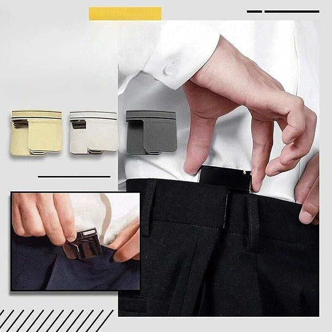 Clip-On Waistband Tightener for Loose Pants, Instant No-Sew Fit Adjuster Tool for Jeans, Trousers & Skirts, Discreet Metal Clip for Men