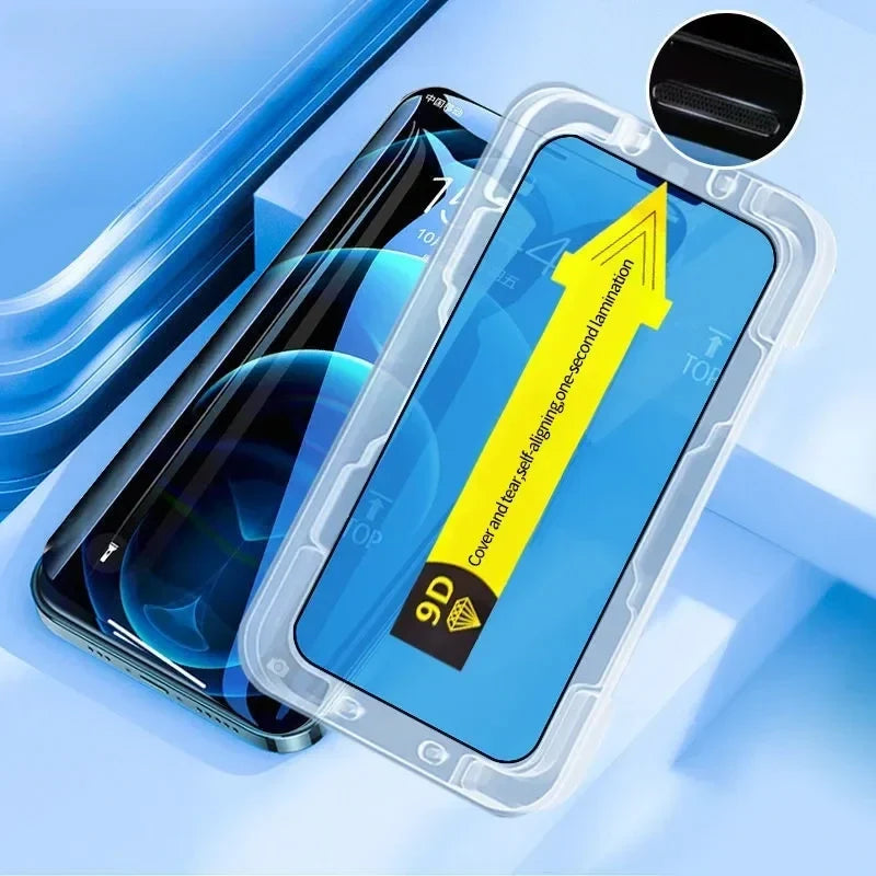 Gehard glazen screenprotector met uitlijningsframe voor iPhone – Krasbestendig, bubbelvrije installatie, stofvrije applicator | Thomler