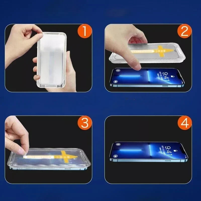 Gehard glazen screenprotector met uitlijningsframe voor iPhone – Krasbestendig, bubbelvrije installatie, stofvrije applicator | Thomler