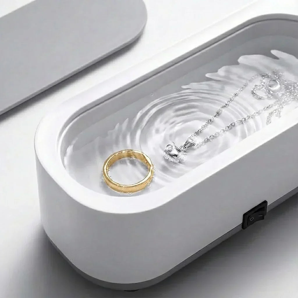 Tragbarer Ultraschallreiniger für Schmuck, Ringe, Uhren, Brillen, Make-up-Pinsel und kleine Gegenstände – Tiefenreinigungsgerät mit Schallwellen