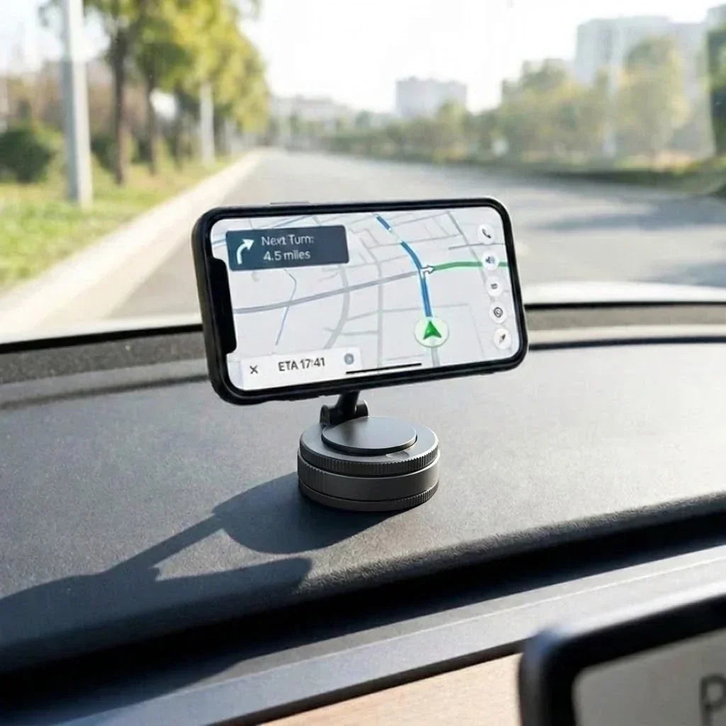 Car Phone Mount with Strong Magnetic Grip & Vacuum Base for Dashboard or Windshield