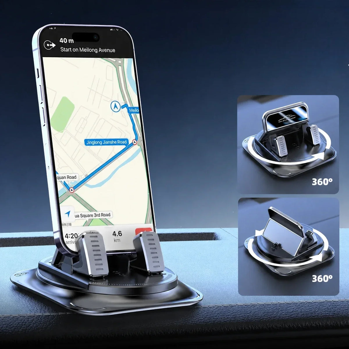 Dashboard GPS-houder voor iPhone & Android met 360°-rotatie & handsfree kijken voor auto's, vrachtwagens & SUV's | Thomler