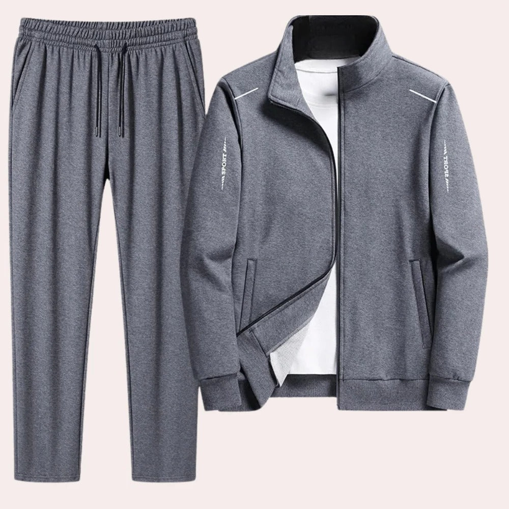 Herren-Trainingsanzug aus Polyester mit durchgehendem Reißverschluss und Stehkragen