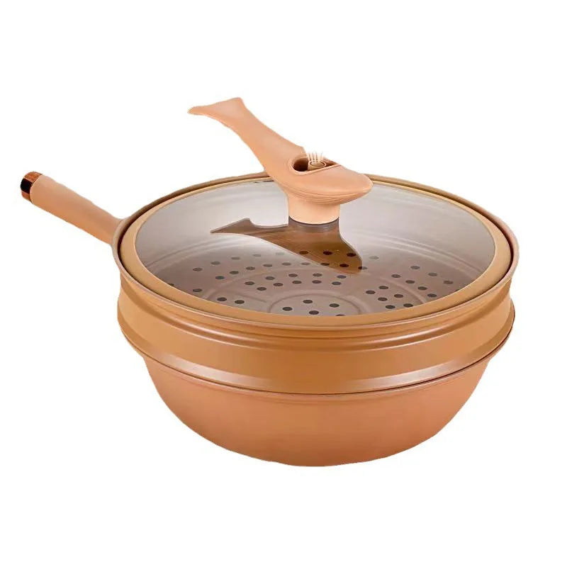 Nonstick Stir-Fry Pan with Steam Insert for Gas & Induction Cooktops – Even-Heat Cooking Wok for Healthy Meals | Thomler