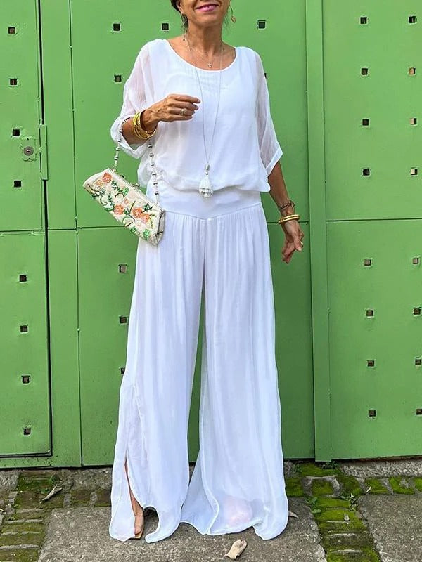 Elegante zweiteilige Chiffonhose mit weitem Bein