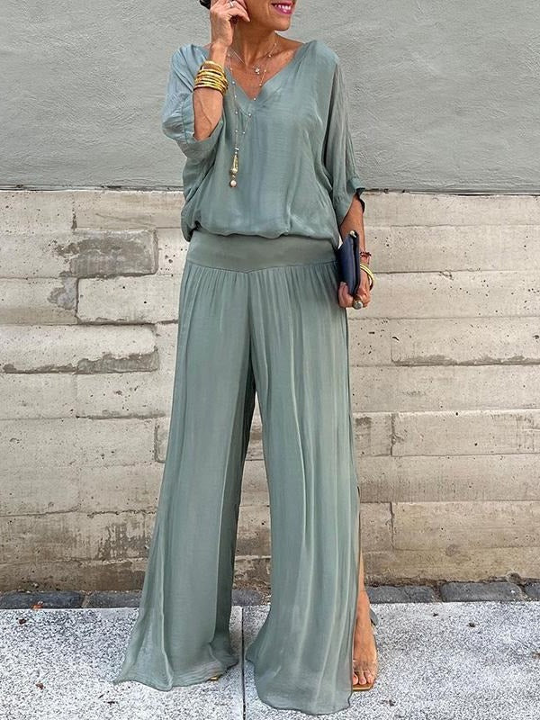 Elegante zweiteilige Chiffonhose mit weitem Bein