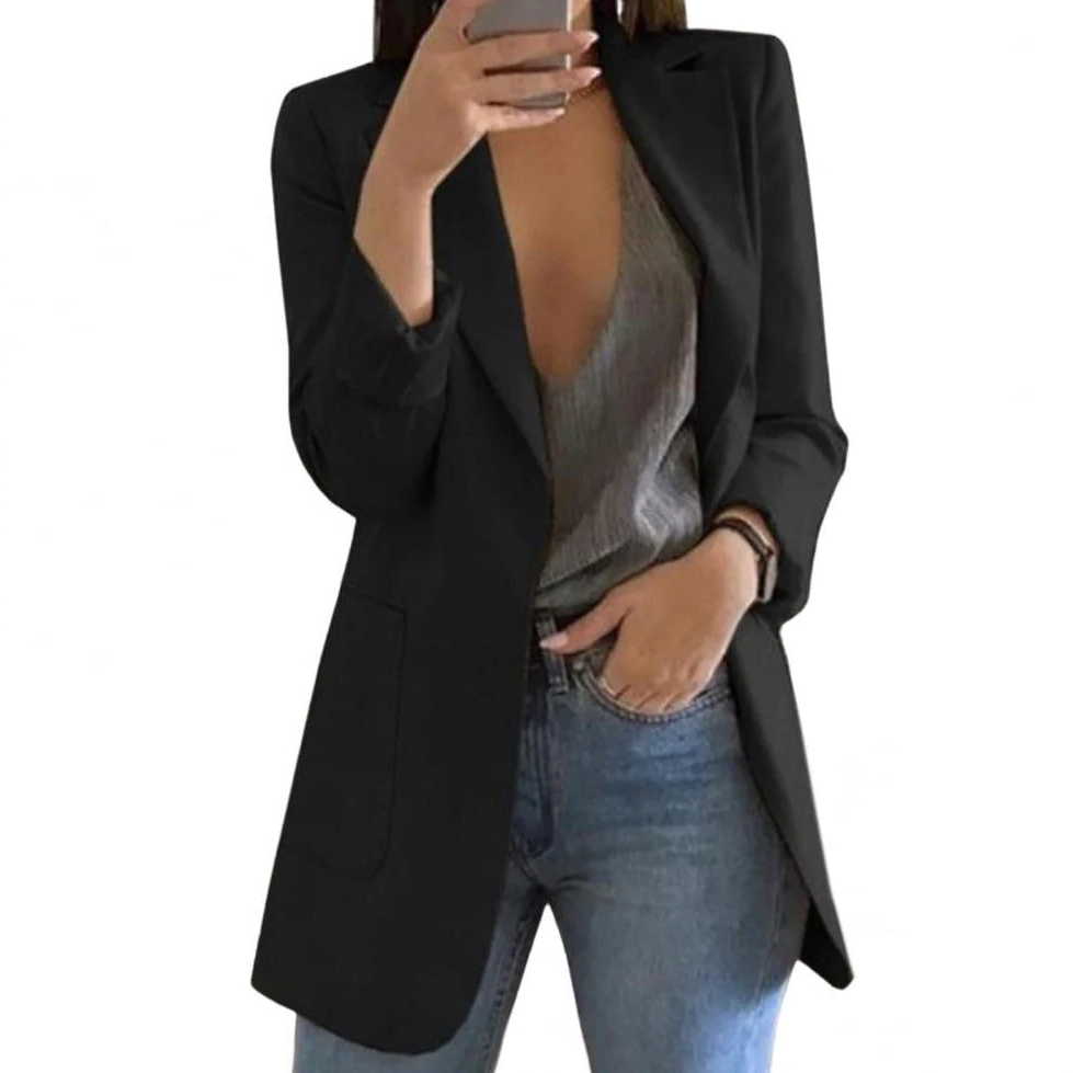 Langer Damen-Wollblazer mit offenem Design und taillierter Passform
