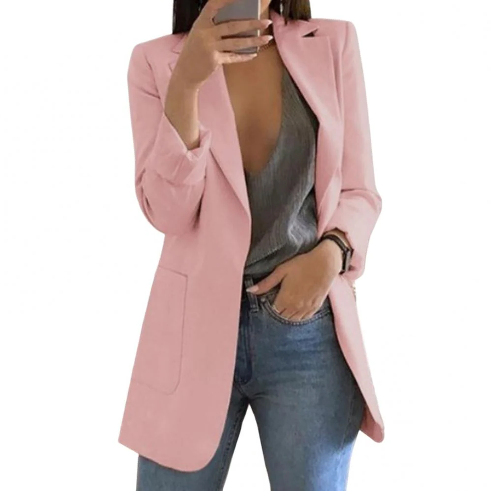 Langer Damen-Wollblazer mit offenem Design und taillierter Passform