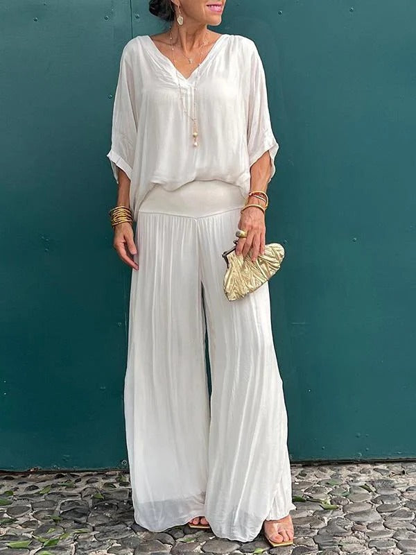 Elegante zweiteilige Chiffonhose mit weitem Bein