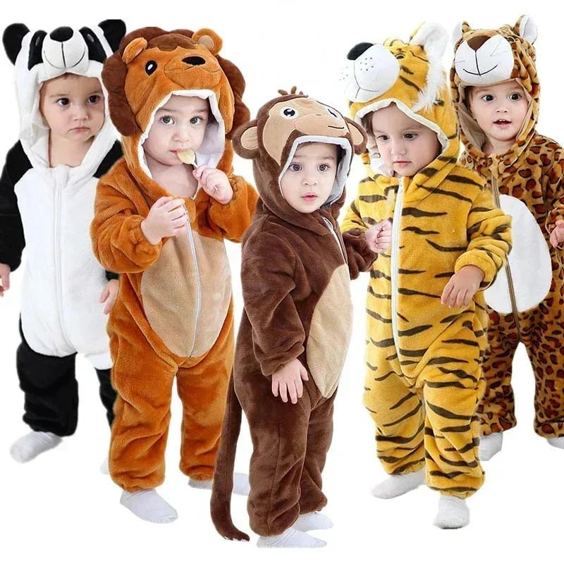 Weiches Tier-Kostüm für Babys mit Kapuze – Fleece-Anzug mit Reißverschluss für Säuglinge & Kleinkinder – für Zuhause, Spieltreffen & Fotoshootings