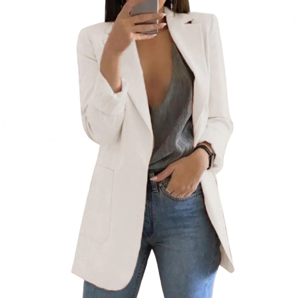Langer Damen-Wollblazer mit offenem Design und taillierter Passform