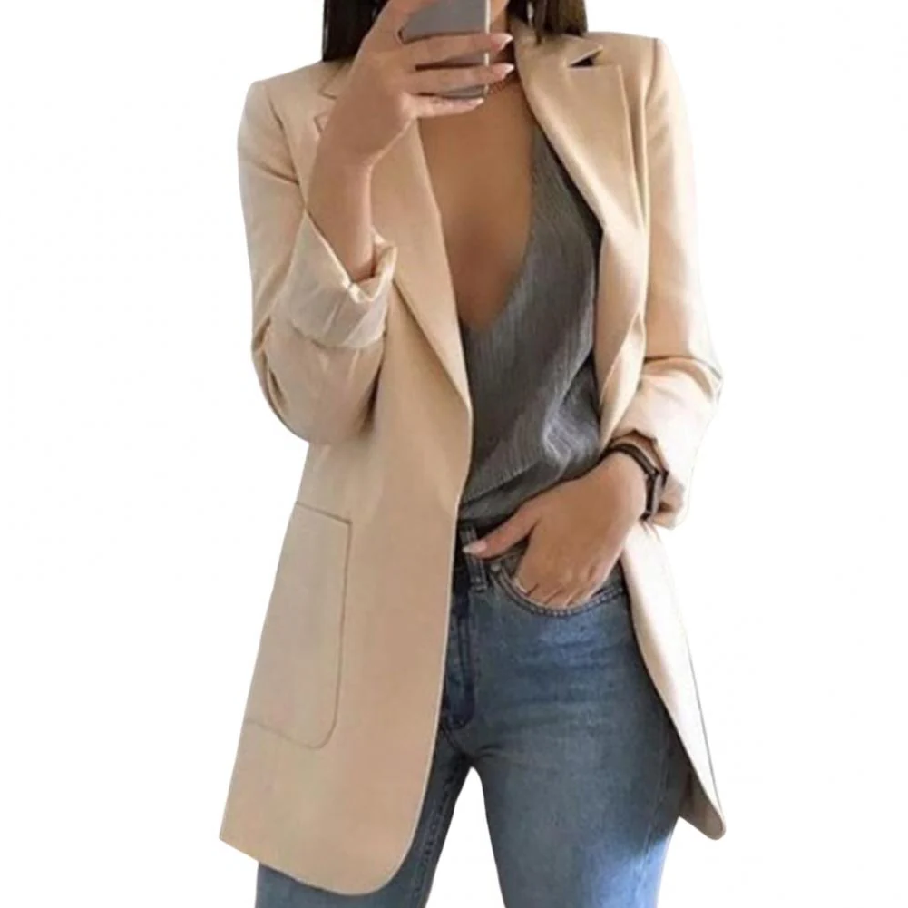 Langer Damen-Wollblazer mit offenem Design und taillierter Passform