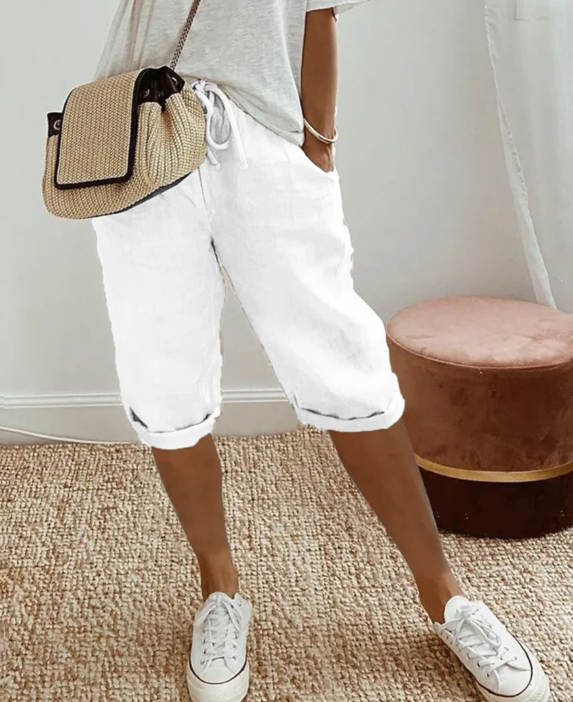 Trendy modieuze kniebroek met linnenlook voor dames
