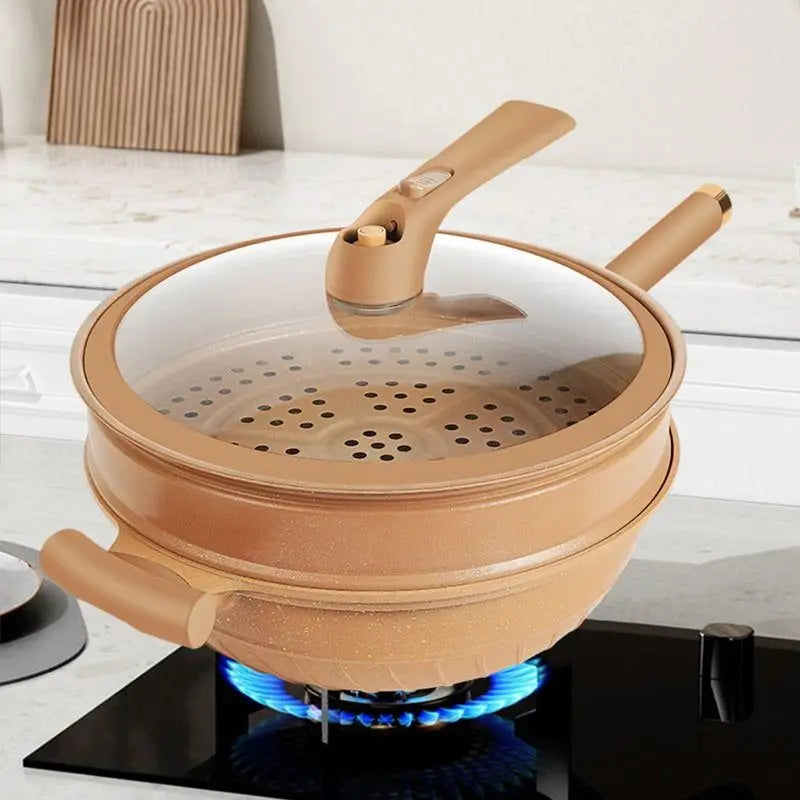 Nonstick Stir-Fry Pan with Steam Insert for Gas & Induction Cooktops – Even-Heat Cooking Wok for Healthy Meals | Thomler