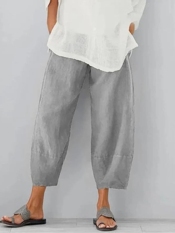 Atmungsaktive Leinenhose mit verstellbarem Bund und entspanntem, geradem Bein