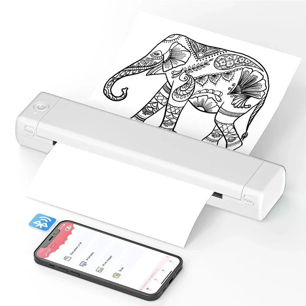 Impresora térmica portátil Bluetooth de 6 pulgadas, sin tinta, para documentos y fotos, con alimentación USB, ideal para oficina en casa, viajes, notas, formularios y etiquetas | Thomler