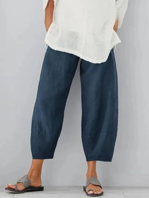 Atmungsaktive Leinenhose mit verstellbarem Bund und entspanntem, geradem Bein
