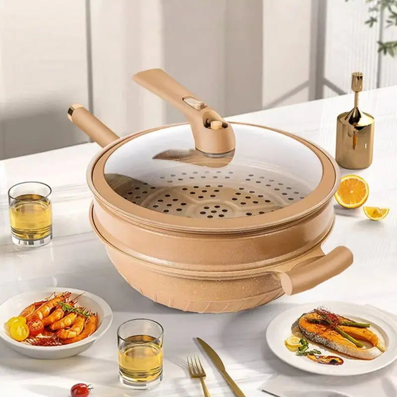 Nonstick Stir-Fry Pan with Steam Insert for Gas & Induction Cooktops – Even-Heat Cooking Wok for Healthy Meals | Thomler