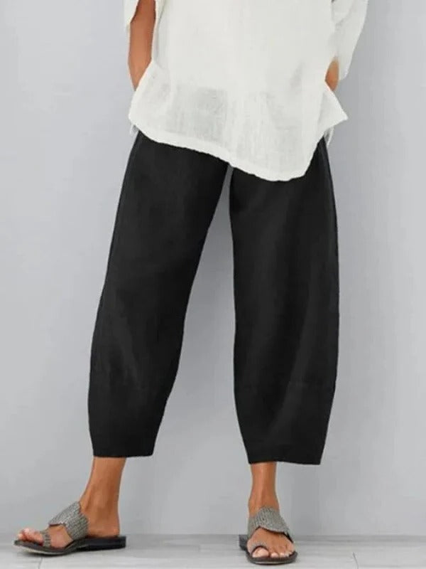 Atmungsaktive Leinenhose mit verstellbarem Bund und entspanntem, geradem Bein