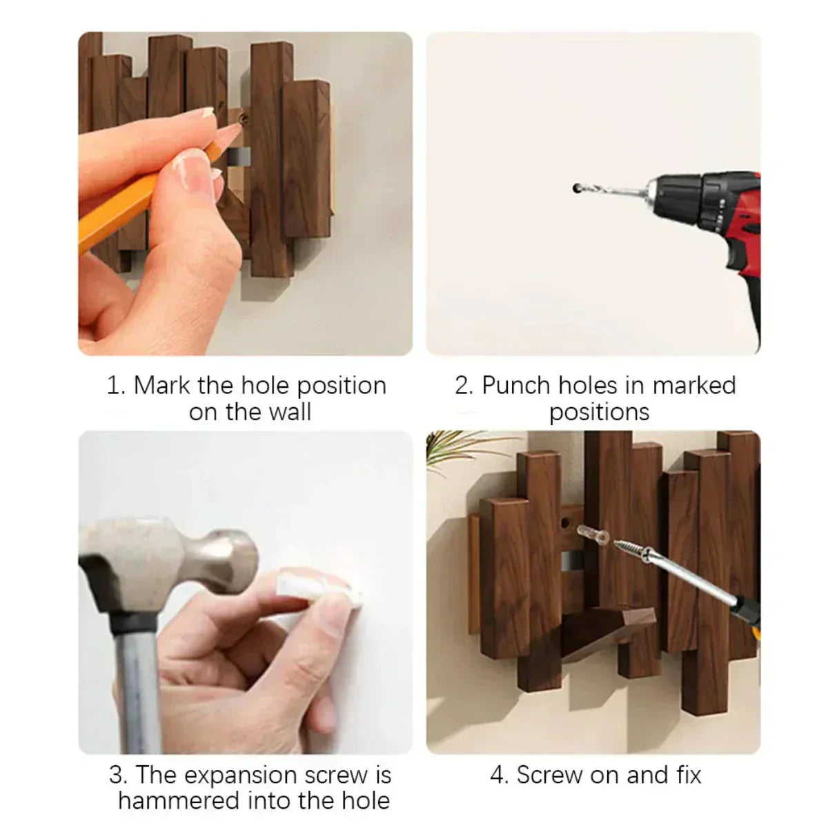 Houten kapstok met haken 60 cm Scandinavische wandgemonteerde opberger voor hal slaapkamer gang tassen sjaals sleutels natuurlijke afwerking | Thomler