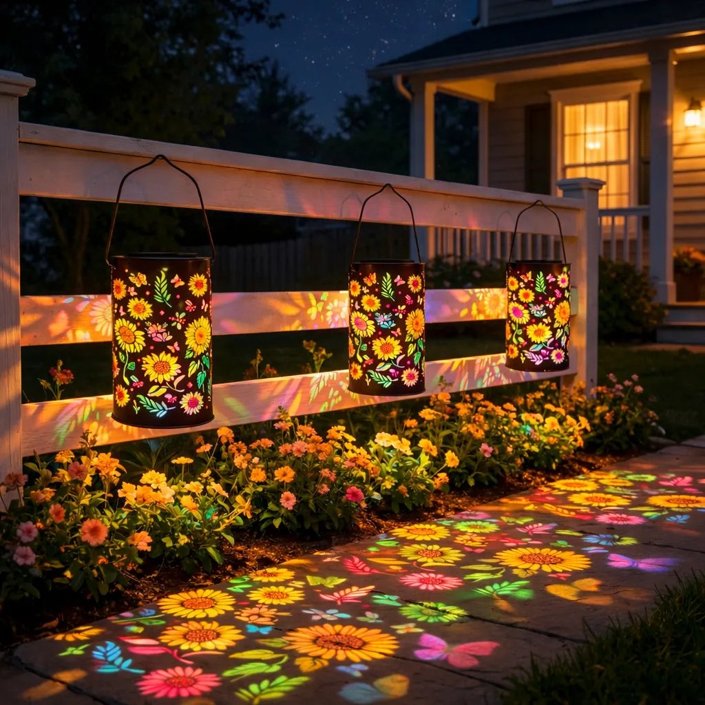 Decorative Solar Lantern with Floral Cutout Design for Patio & Garden Pathway Lighting | Thomler