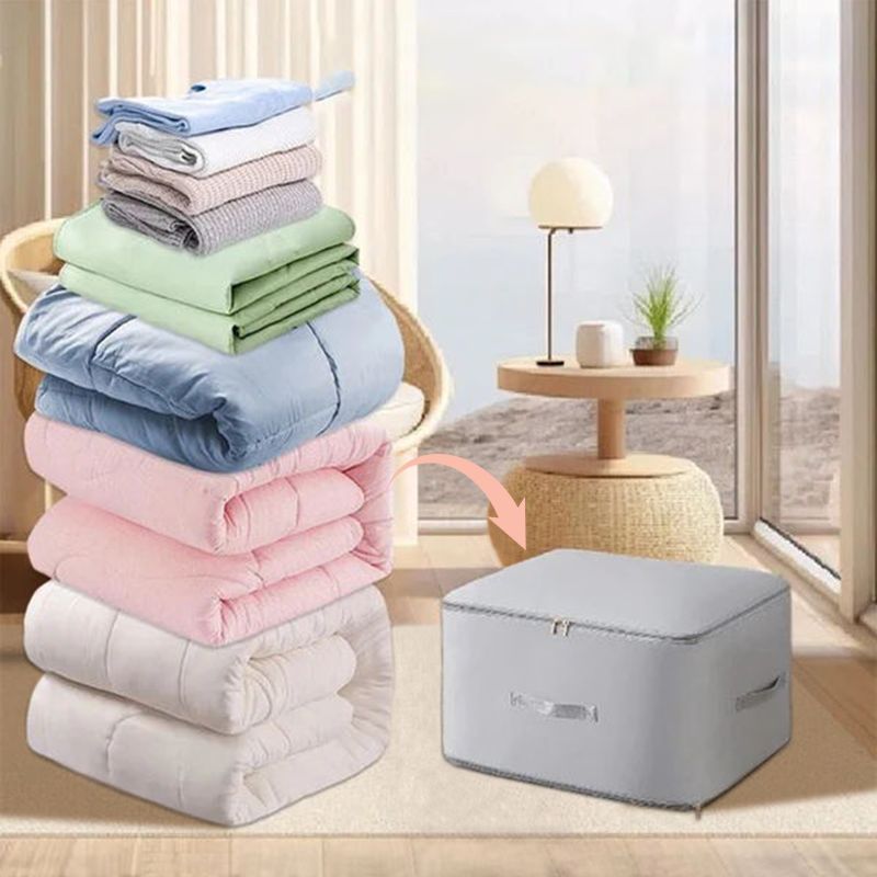 Nylon Fabric Storage Organizer with Handles 20.5×16.5 in Gray Beige Pink for Closet Under Bed Seasonal Linens Comforters Blankets Winter Coa | Thomler