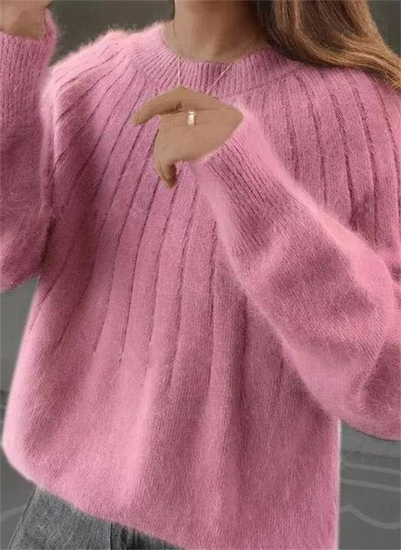 Damen-Strickpullover mit Rundhalsausschnitt, langen Ärmeln und hüftbedeckender Länge