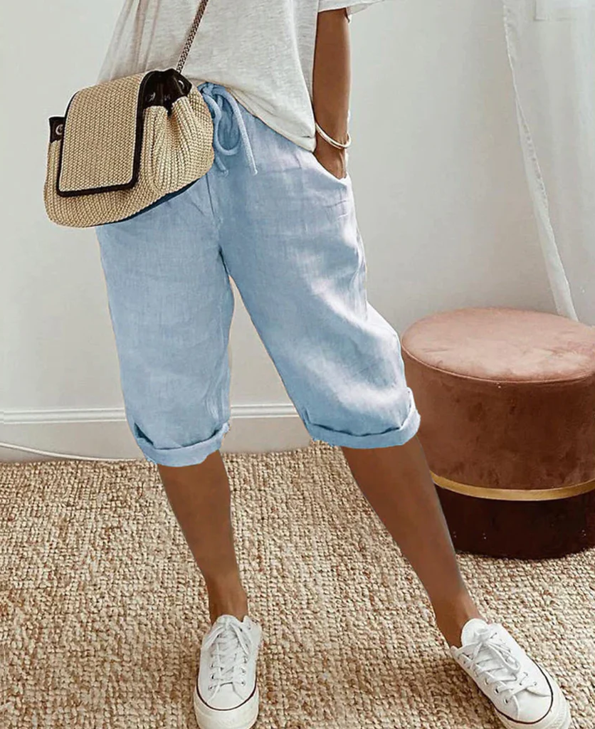 Trendy modieuze kniebroek met linnenlook voor dames