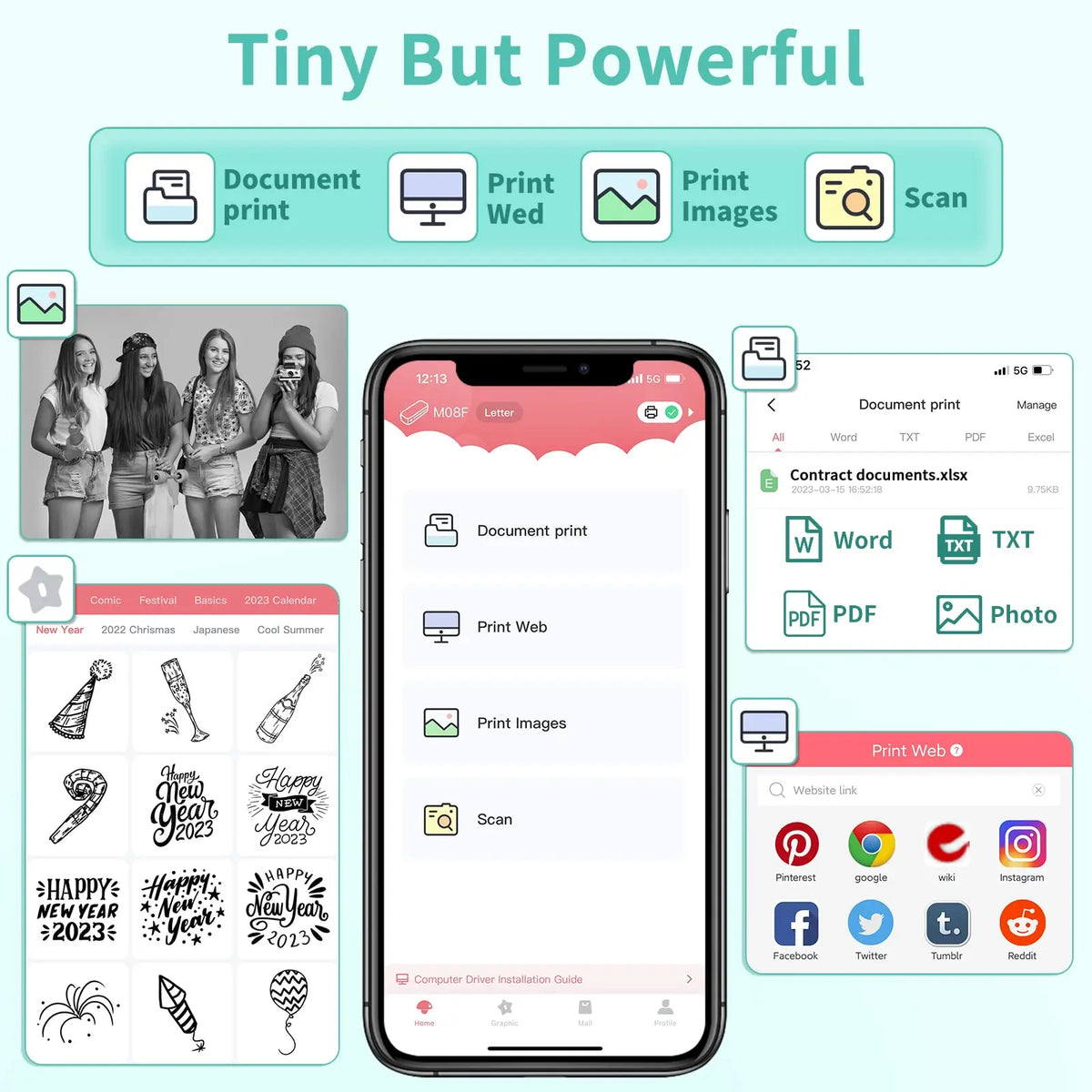 Impresora térmica portátil Bluetooth de 6 pulgadas, sin tinta, para documentos y fotos, con alimentación USB, ideal para oficina en casa, viajes, notas, formularios y etiquetas | Thomler