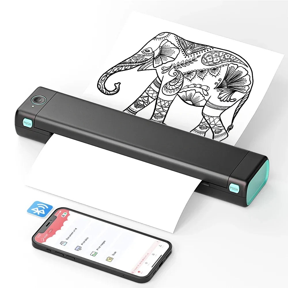Impresora térmica portátil Bluetooth de 6 pulgadas, sin tinta, para documentos y fotos, con alimentación USB, ideal para oficina en casa, viajes, notas, formularios y etiquetas | Thomler