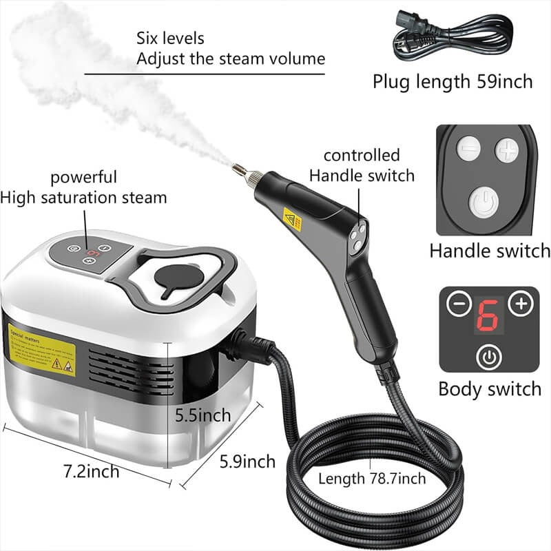 Limpiador a vapor de alta presión de 2500 W con guantes