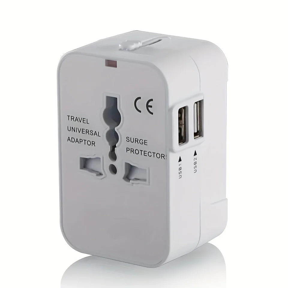 Wereldwijde reisstekker met twee USB-oplaadpoorten