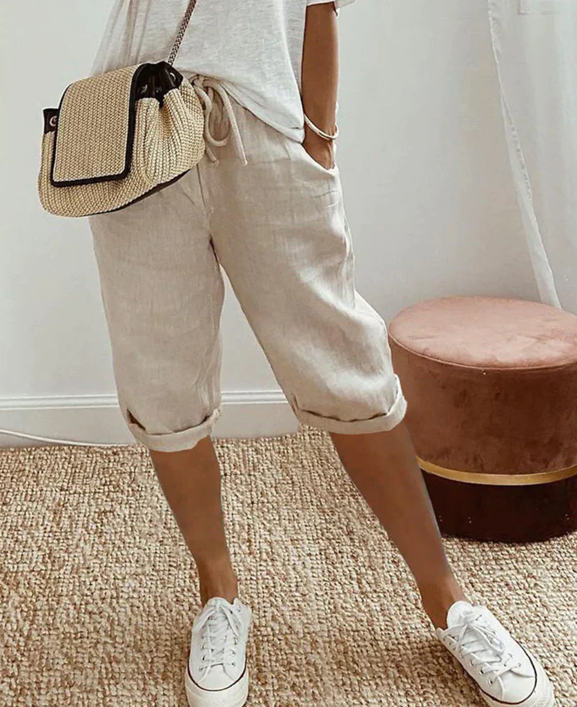 Trendy modieuze kniebroek met linnenlook voor dames