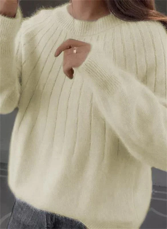 Damen-Strickpullover mit Rundhalsausschnitt, langen Ärmeln und hüftbedeckender Länge
