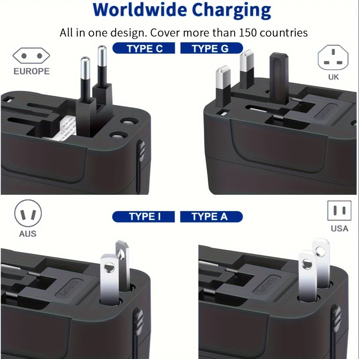 Wereldwijde reisstekker met twee USB-oplaadpoorten