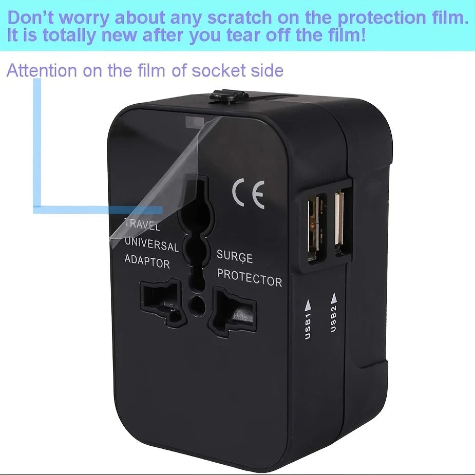 Wereldwijde reisstekker met twee USB-oplaadpoorten
