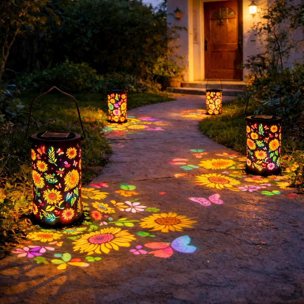 Decorative Solar Lantern with Floral Cutout Design for Patio & Garden Pathway Lighting | Thomler
