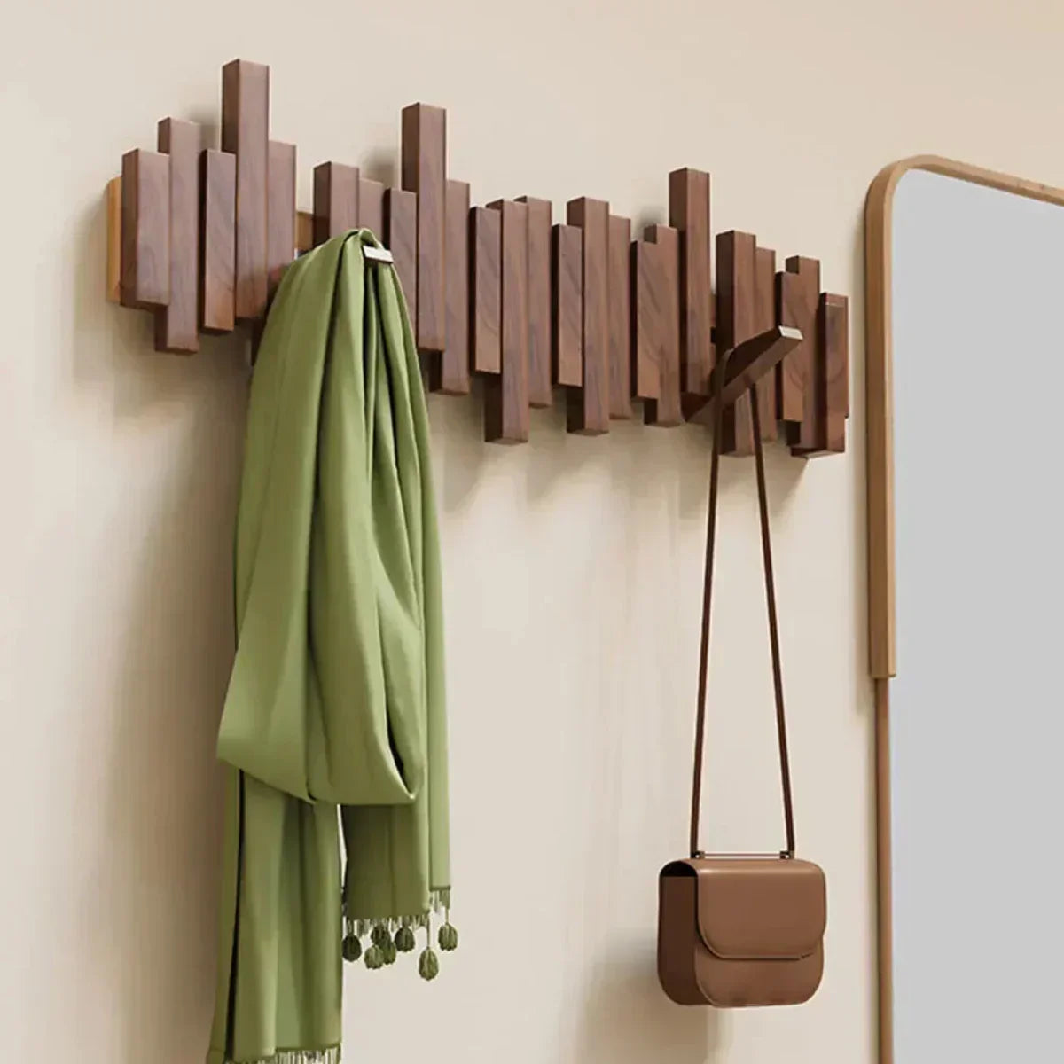 Houten kapstok met haken 60 cm Scandinavische wandgemonteerde opberger voor hal slaapkamer gang tassen sjaals sleutels natuurlijke afwerking | Thomler