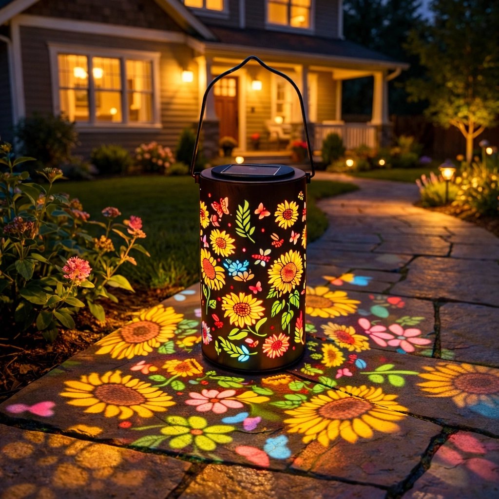 Decorative Solar Lantern with Floral Cutout Design for Patio & Garden Pathway Lighting | Thomler