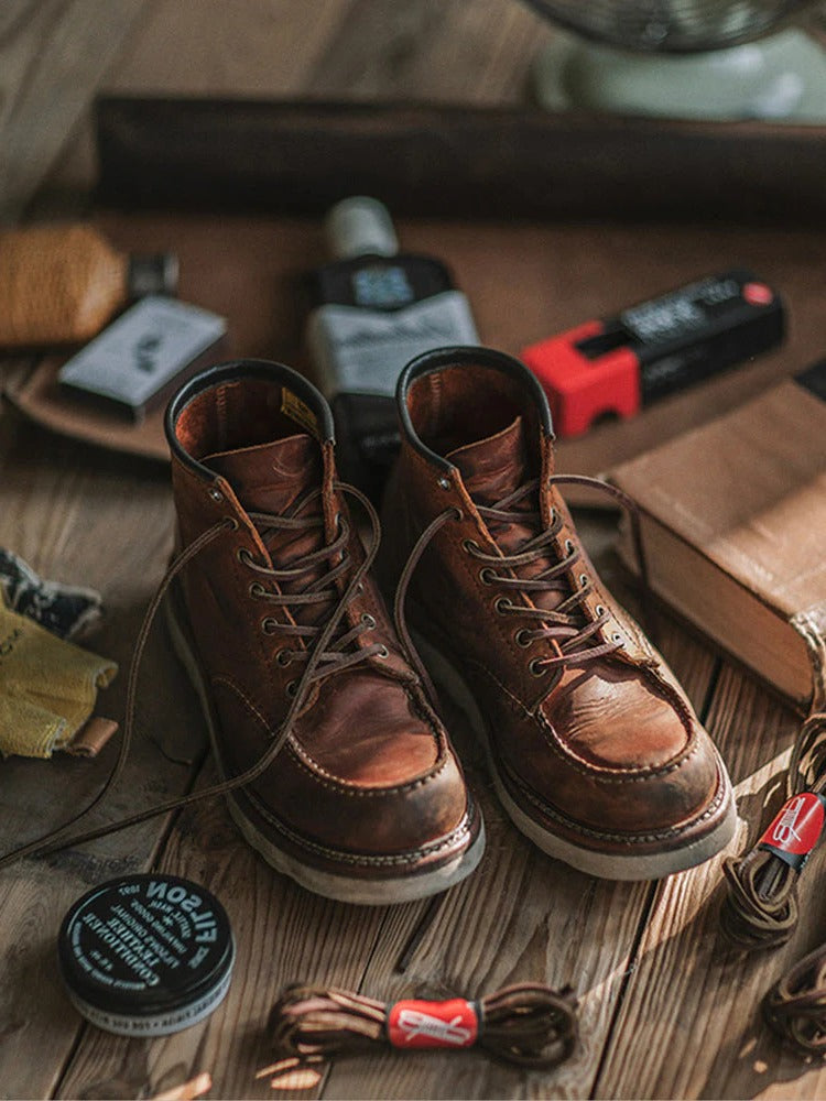 Heren werklaarzen van volnerfleer met mocassin-neus