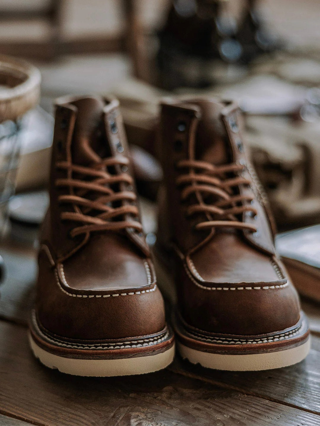 Heren werklaarzen van volnerfleer met mocassin-neus