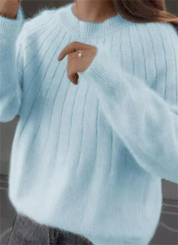 Damen-Strickpullover mit Rundhalsausschnitt, langen Ärmeln und hüftbedeckender Länge