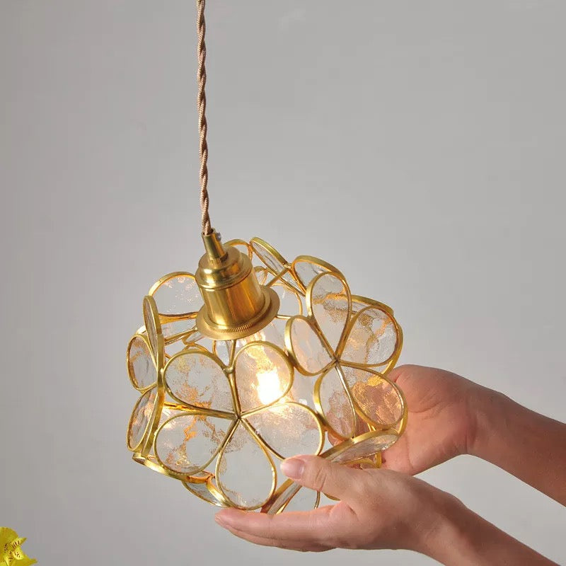 Sculptural Glass Hanging Light 9 Inch Floral Design Warm LED Adjustable Ceiling Fixture for Bedroom Kitchen Dining Nook Modern Botanical Ins | Thomler